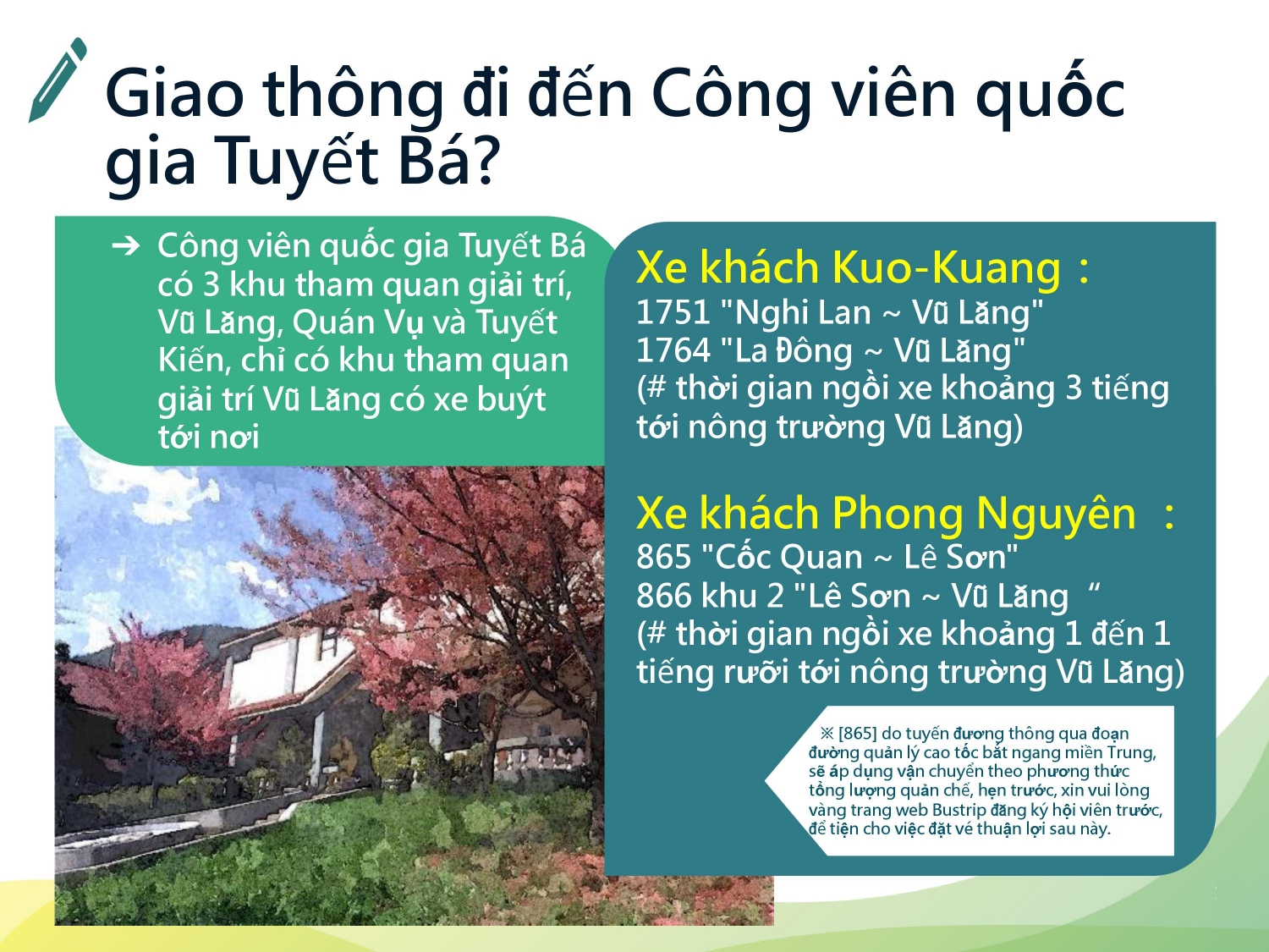 Giao thông đi đến Công viên quốc gia Tuyết Bá?