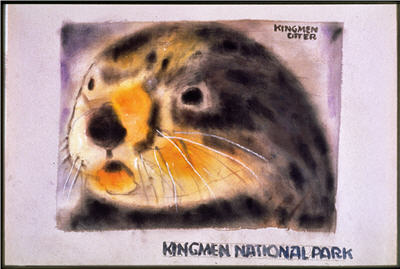 Liu drew two paintings of the Eurasian otter unique to Kinmen as gifts to KMNP for the promotion of the park. A total of two pictures.